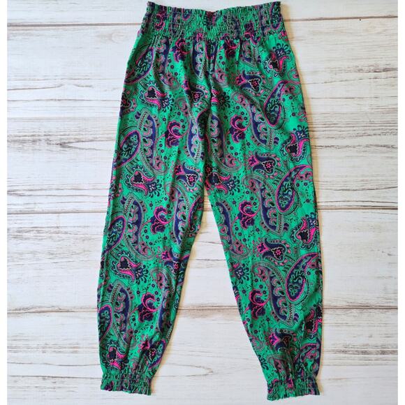aerie Pants - Aerie Silky Boho Paisley Print Green Pants sz Small